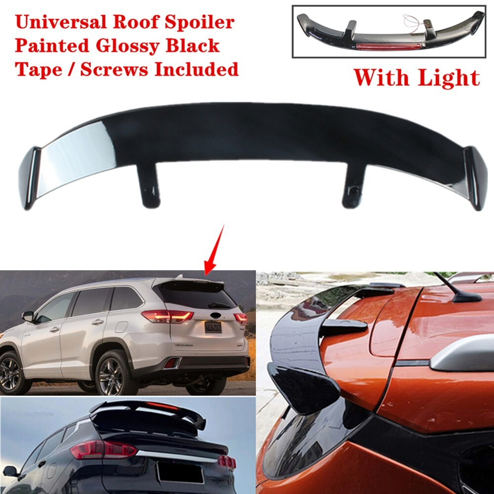 Universal Fit For Toyota Highlander 14 19 Rear Roof Spoiler Wing Black W Light EBay
